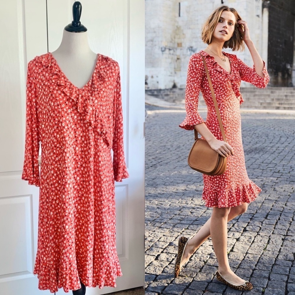 Boden Floral Print V-neck Red Dress
